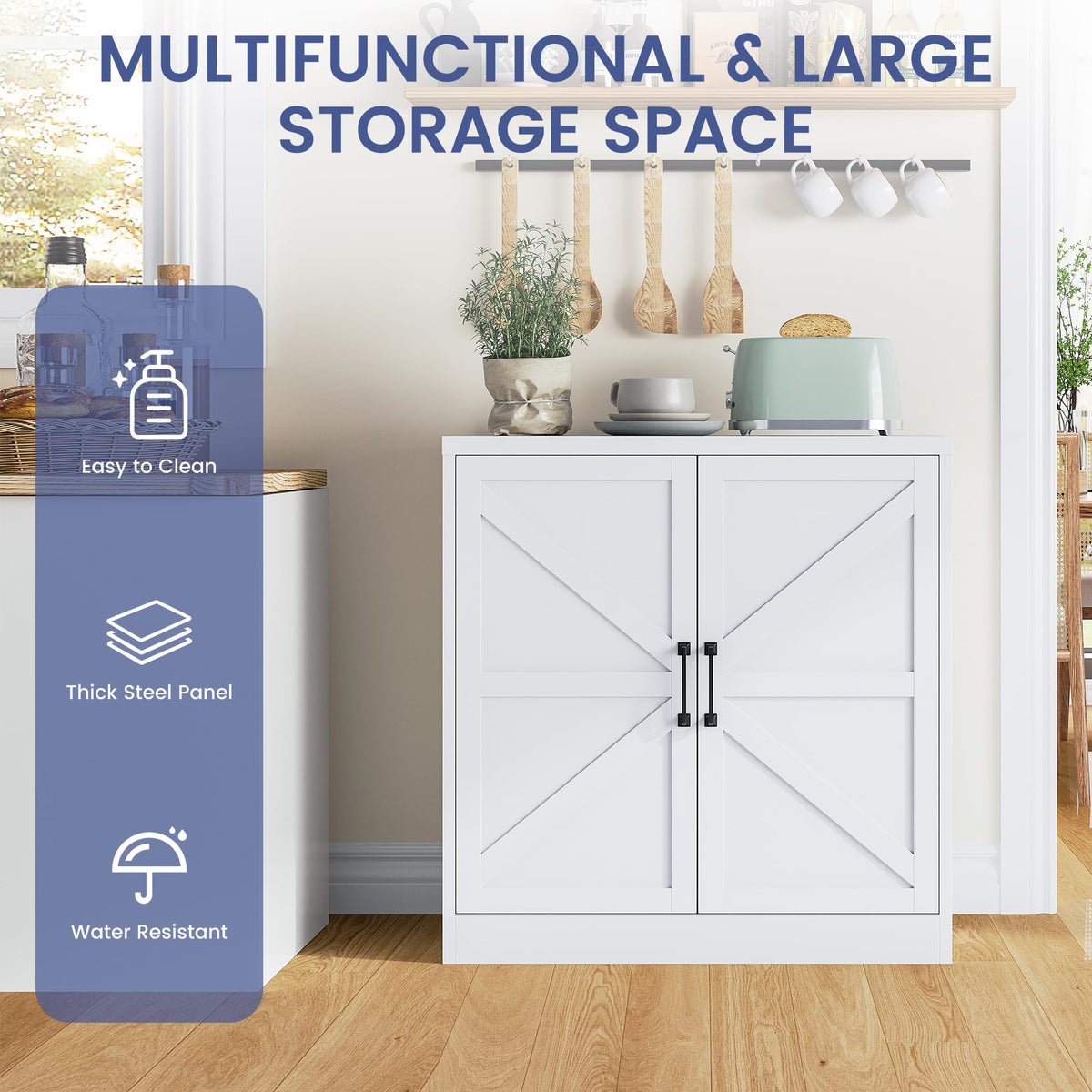 White 36" Metal Storage Cabinet with Doors and 2 Adjustable Shelves K261