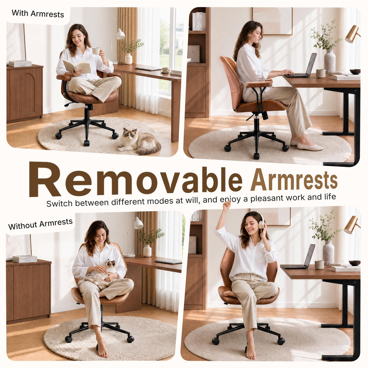 Brown Leather Ergonomic Office Chair I6359