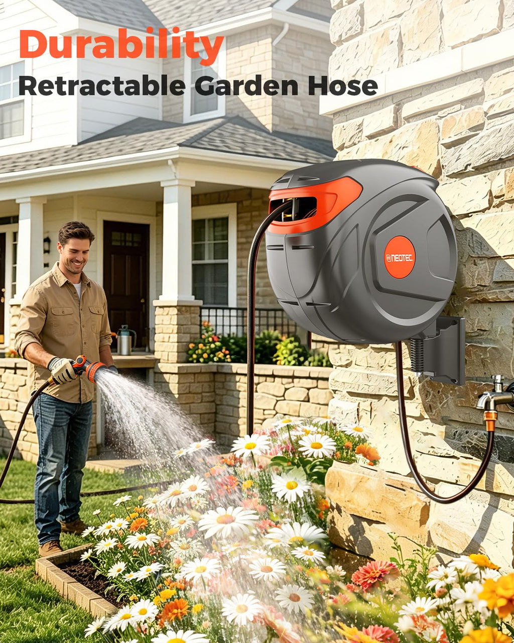 Retractable Garden Hose Reel 100 ft 1/2 Inch with 3-Layer PVC Hose C3000