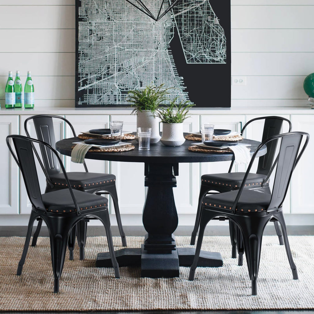 Black Cushioned Metal Dining Chairs Set of 4 W9889