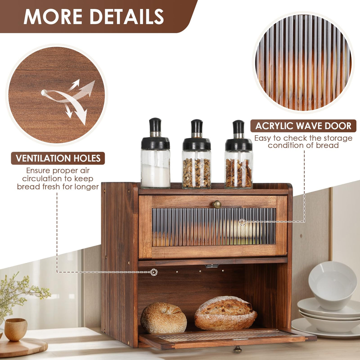 Brown 2 Layer Wooden Bread Box L4333