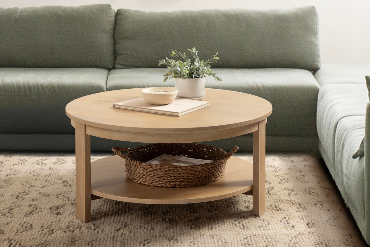 Round Two-Tier Wood Coffee Table with Storage V7170