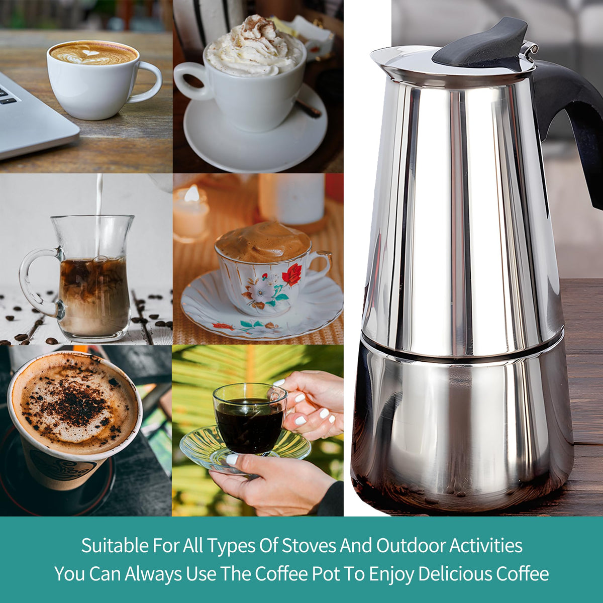 Stainless Steel Stovetop Espresso Maker 300ml 6 cup W958