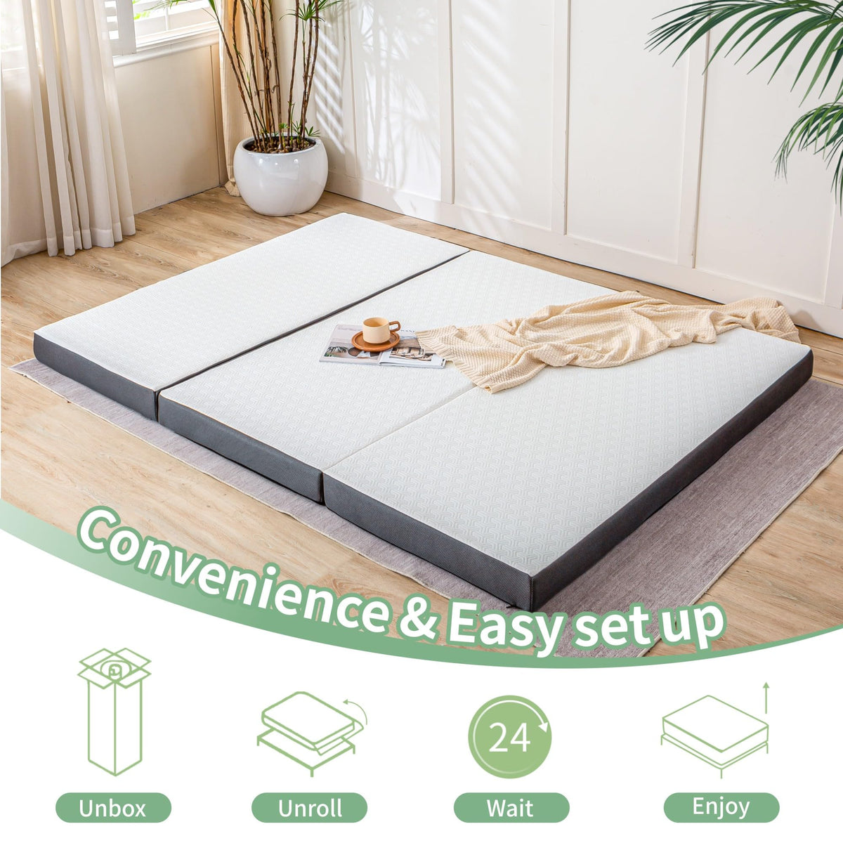4 Inch Tri Fold Memory Foam Mattress with Washable Cover L96978