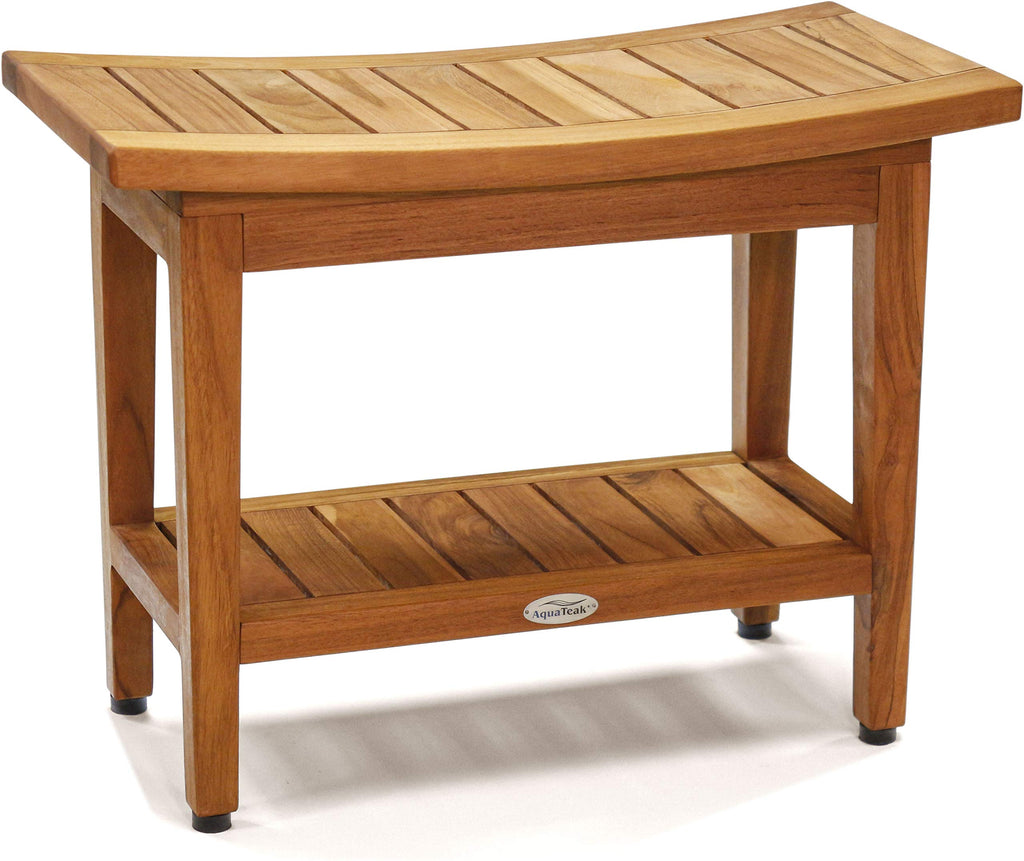 24" Teak Shower Bench with Shelf P497328