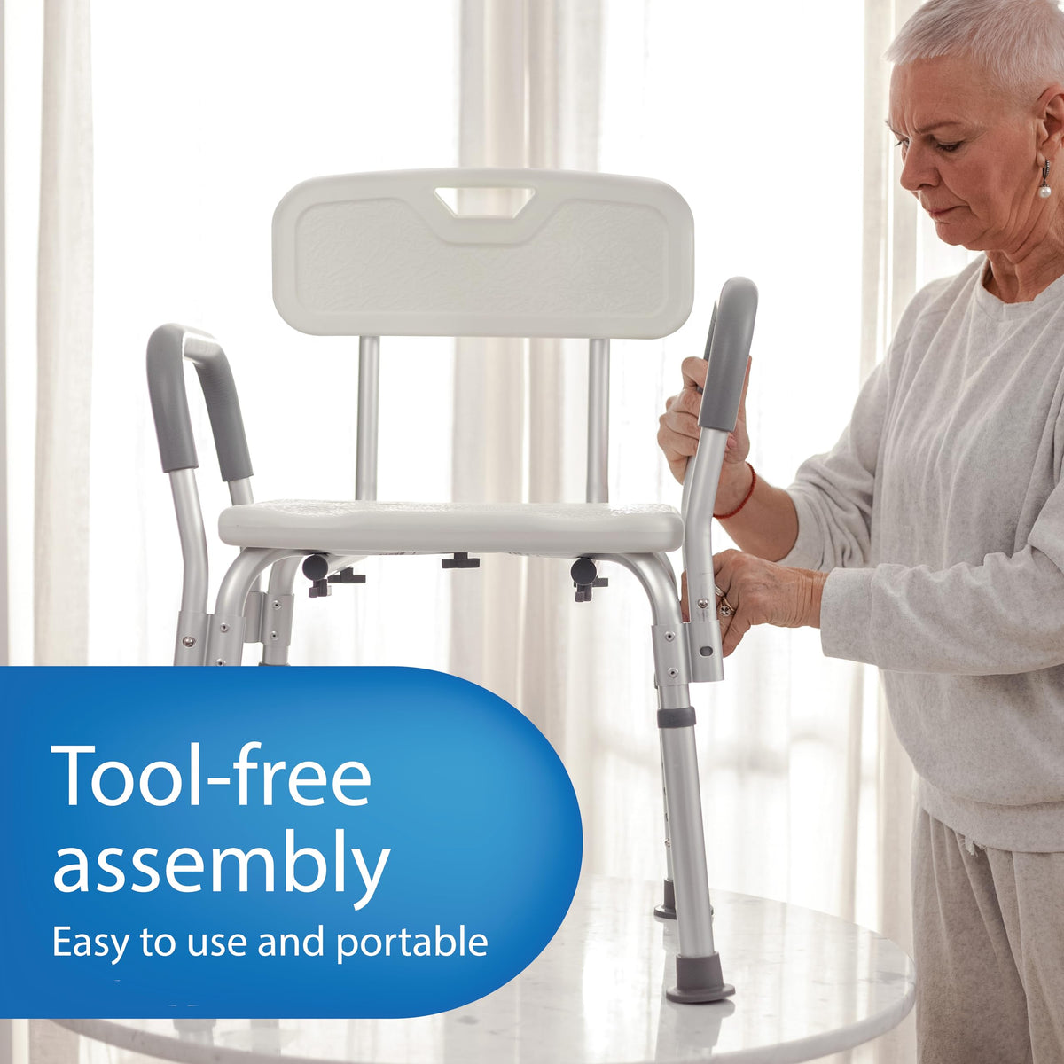 Shower Chair with Backrest and Padded Armrests C982536