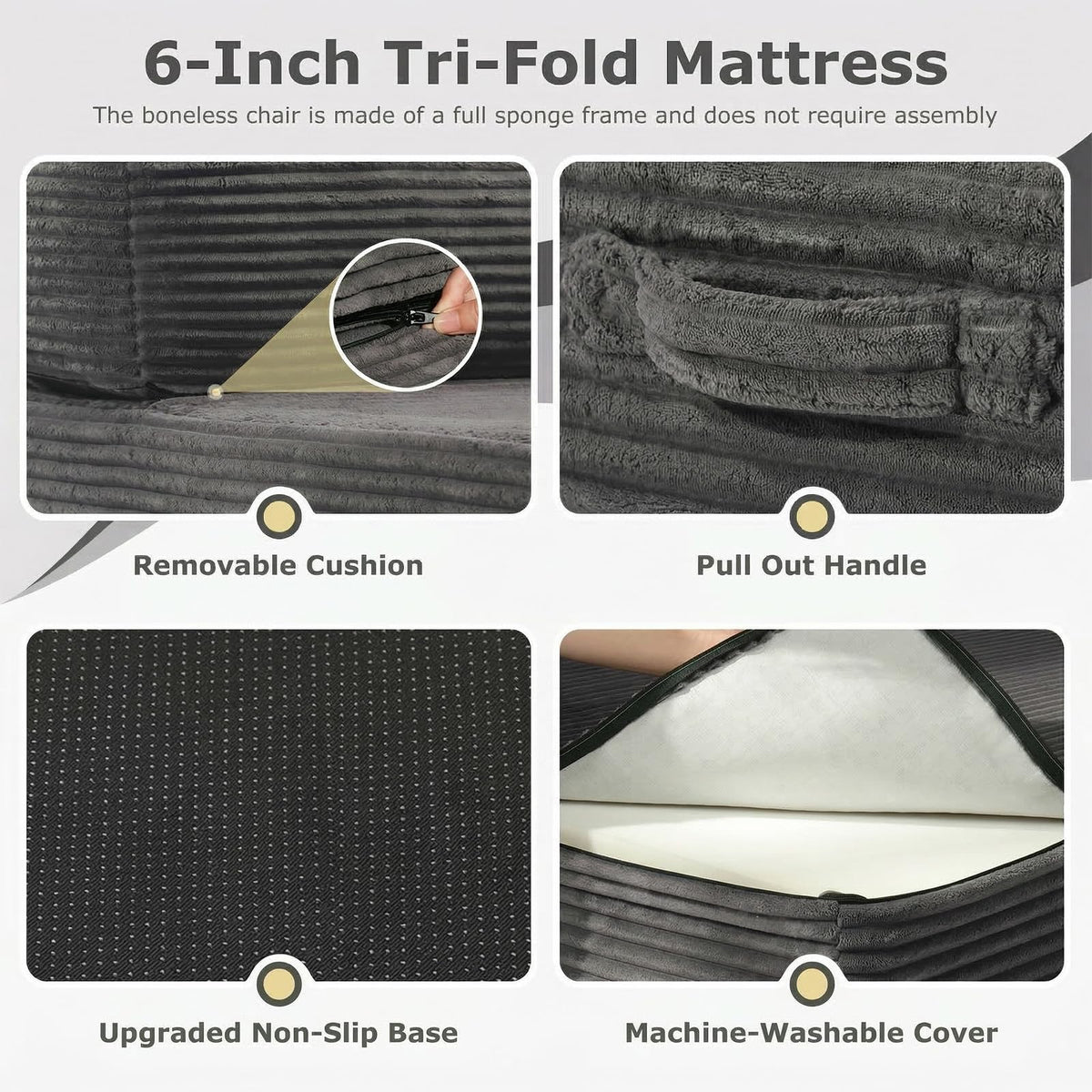 6 inch Tri-Folding Full Size Grey Mattress U41057