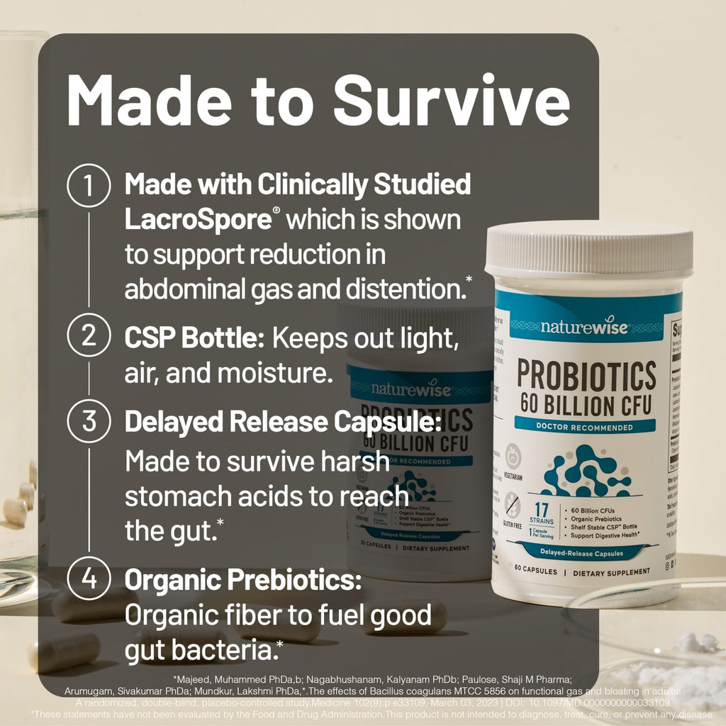 60 Billion CFU 17 Strains Probiotics with Prebiotics 30 Capsules A446