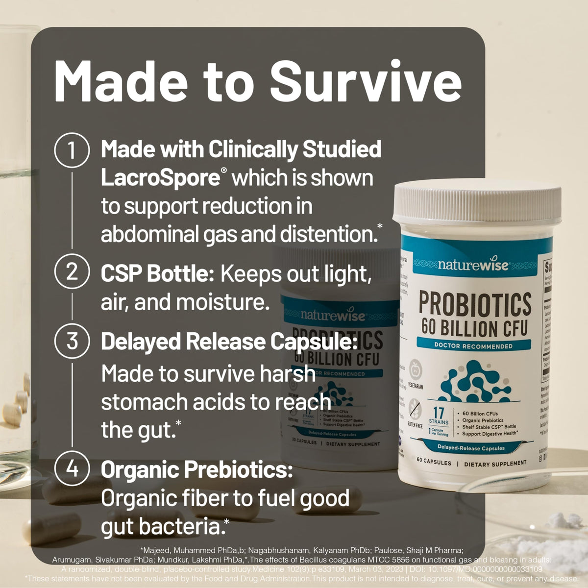 60 Billion CFU 17 Strains Probiotics with Prebiotics 30 Capsules A446
