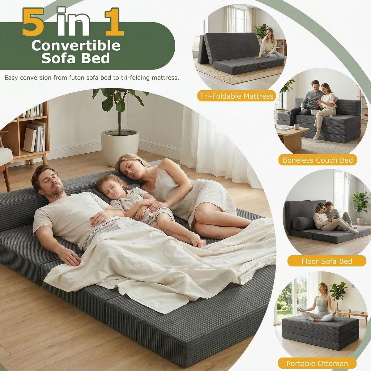 6 inch Tri-Folding Full Size Grey Mattress U41057