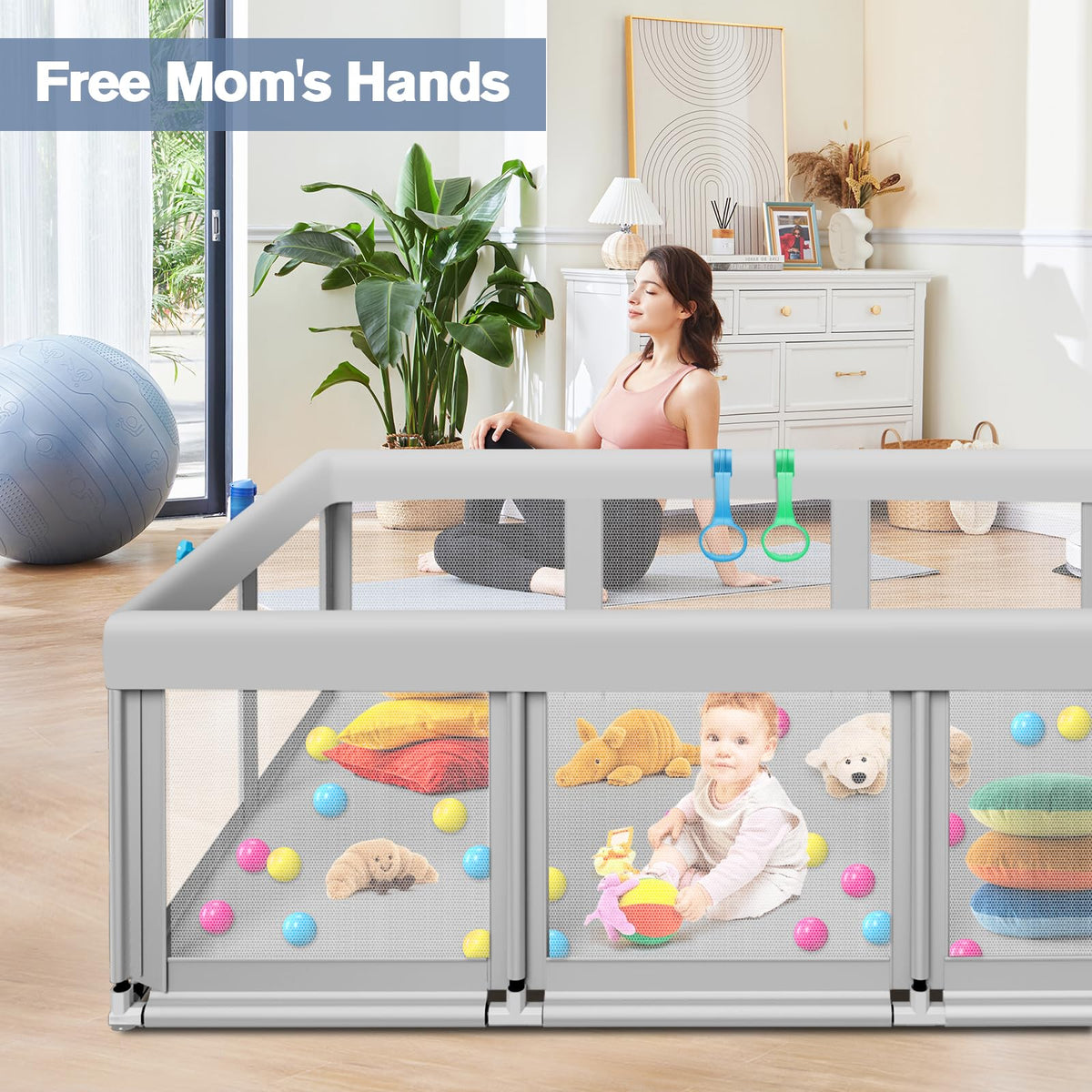 Large Baby Playpen with Soft Breathable Mesh F869