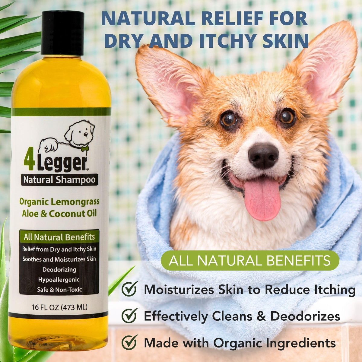 Certified Organic Hypoallergenic Dog Shampoo with Aloe and Lemongrass 16 oz P7441