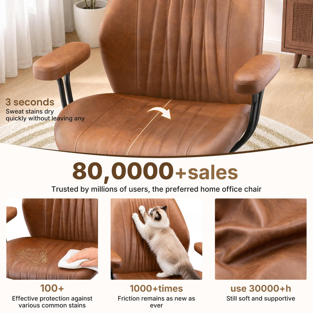 Brown Leather Ergonomic Office Chair I6359