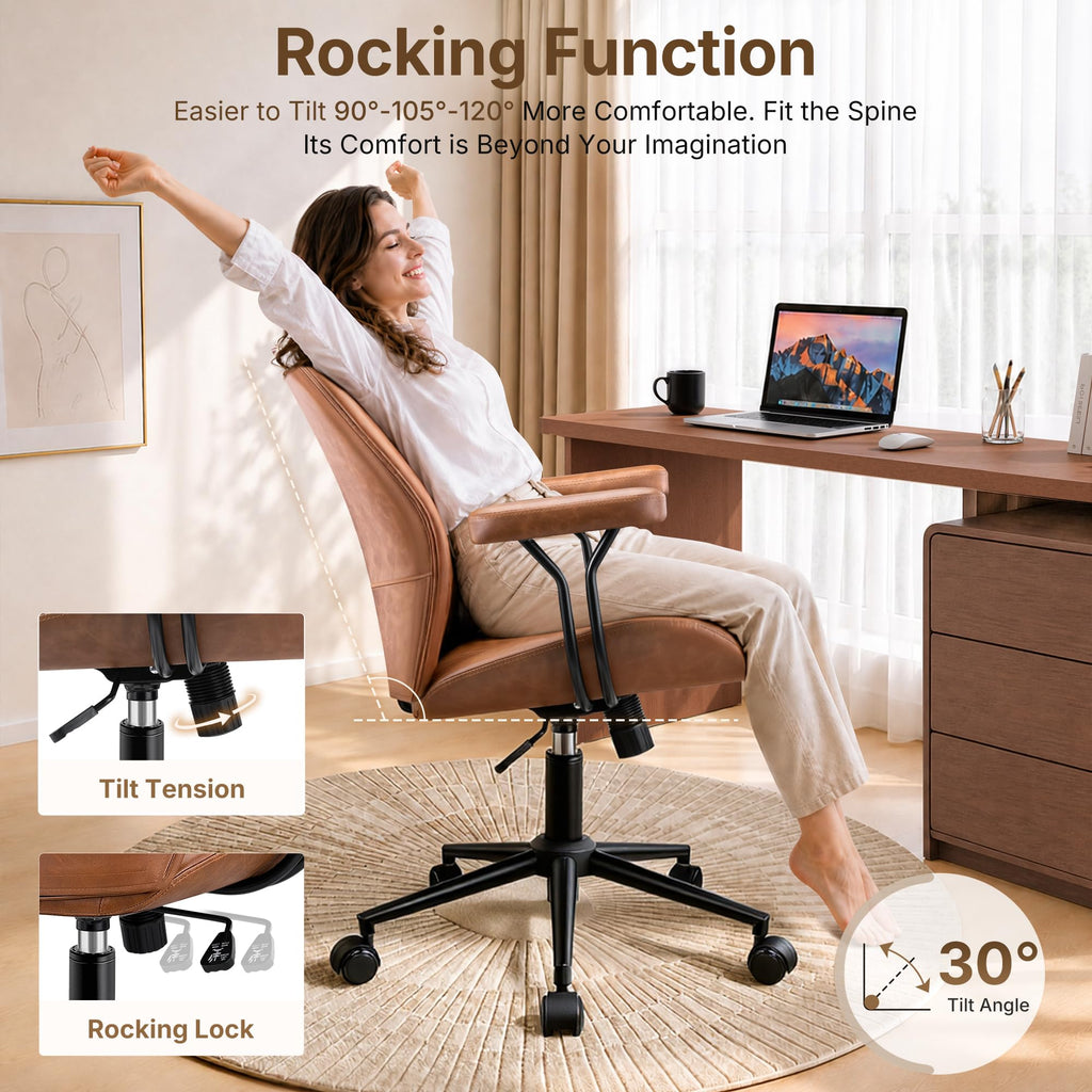 Brown Leather Ergonomic Office Chair I6359