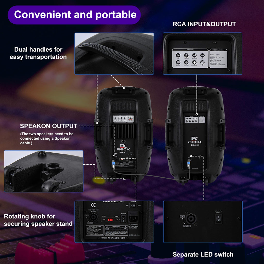 Portable 15-Inch 2000 Watt 2-Way Powered PA Speaker System P902