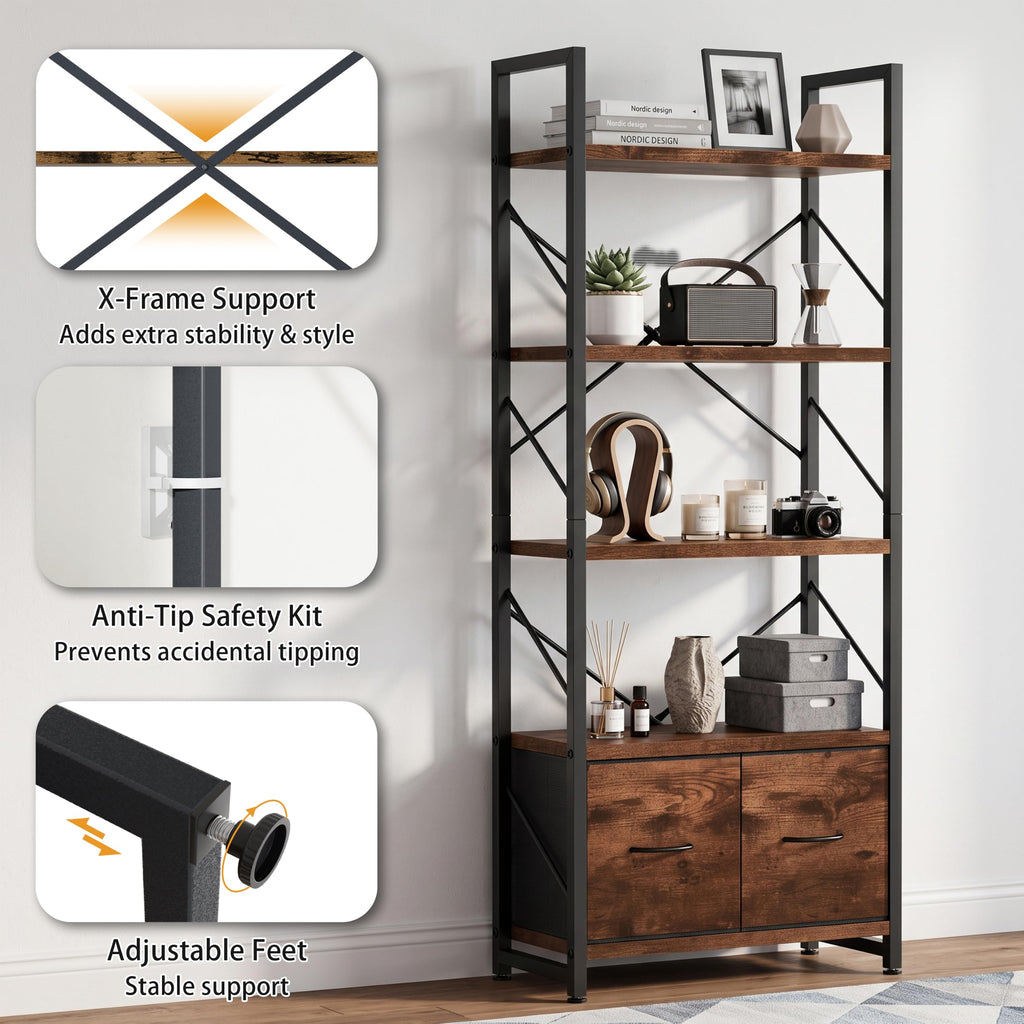 5 Tier Wood Bookshelf with Drawer I382382