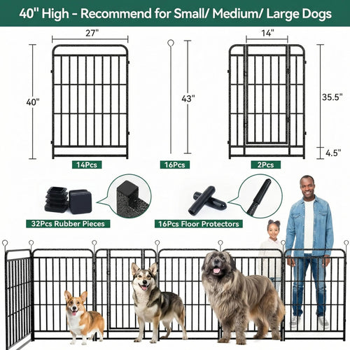 16 Panels 40'' Rustproof Metal Dog Playpen V85166