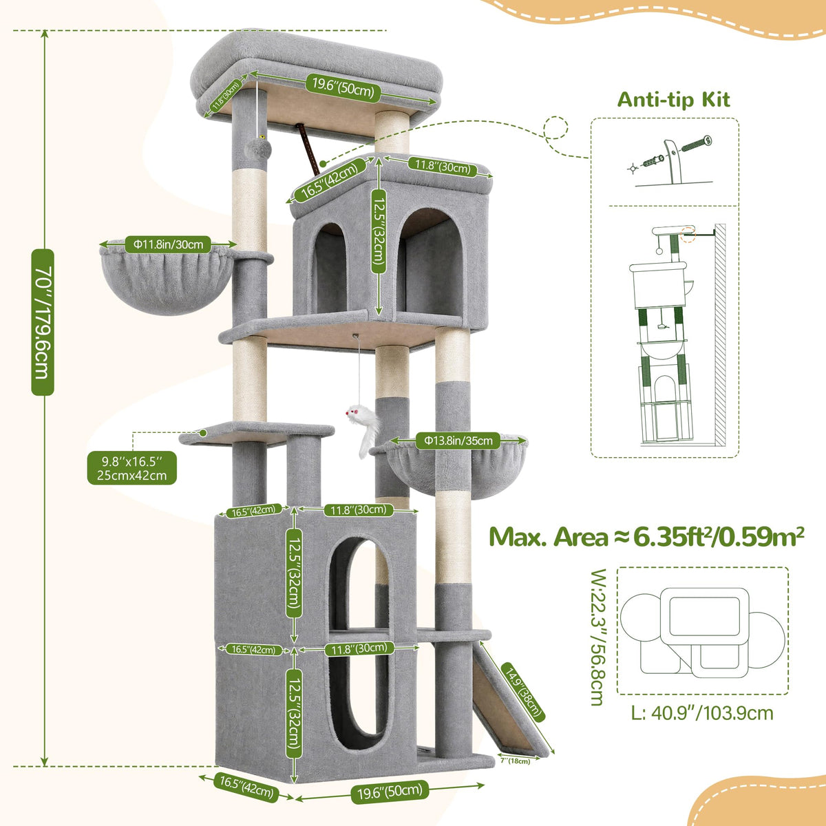 70 inch Light Grey Cat Tree Condos M379179