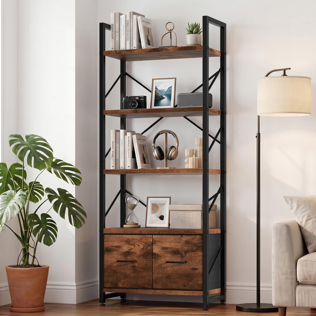 5 Tier Wood Bookshelf with Drawer I382382