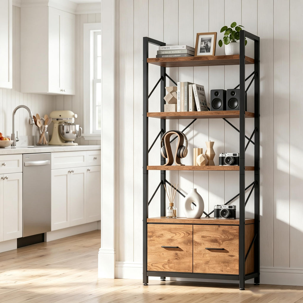 5 Tier Wood Bookshelf with Drawer I382382