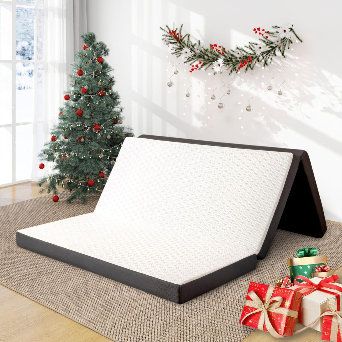 4 Inch Tri Fold Memory Foam Mattress with Washable Cover L96978