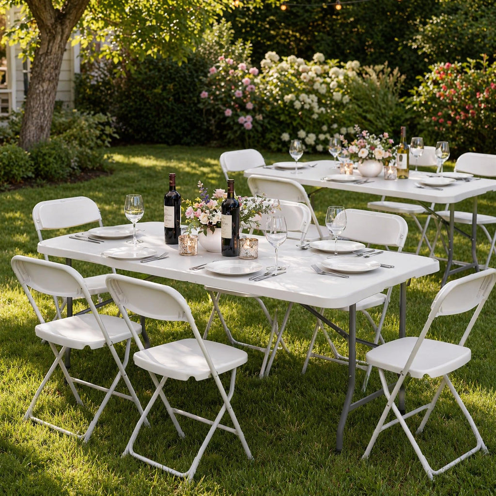 Set of 2 White 6 FT Folding Plastic Table D32973