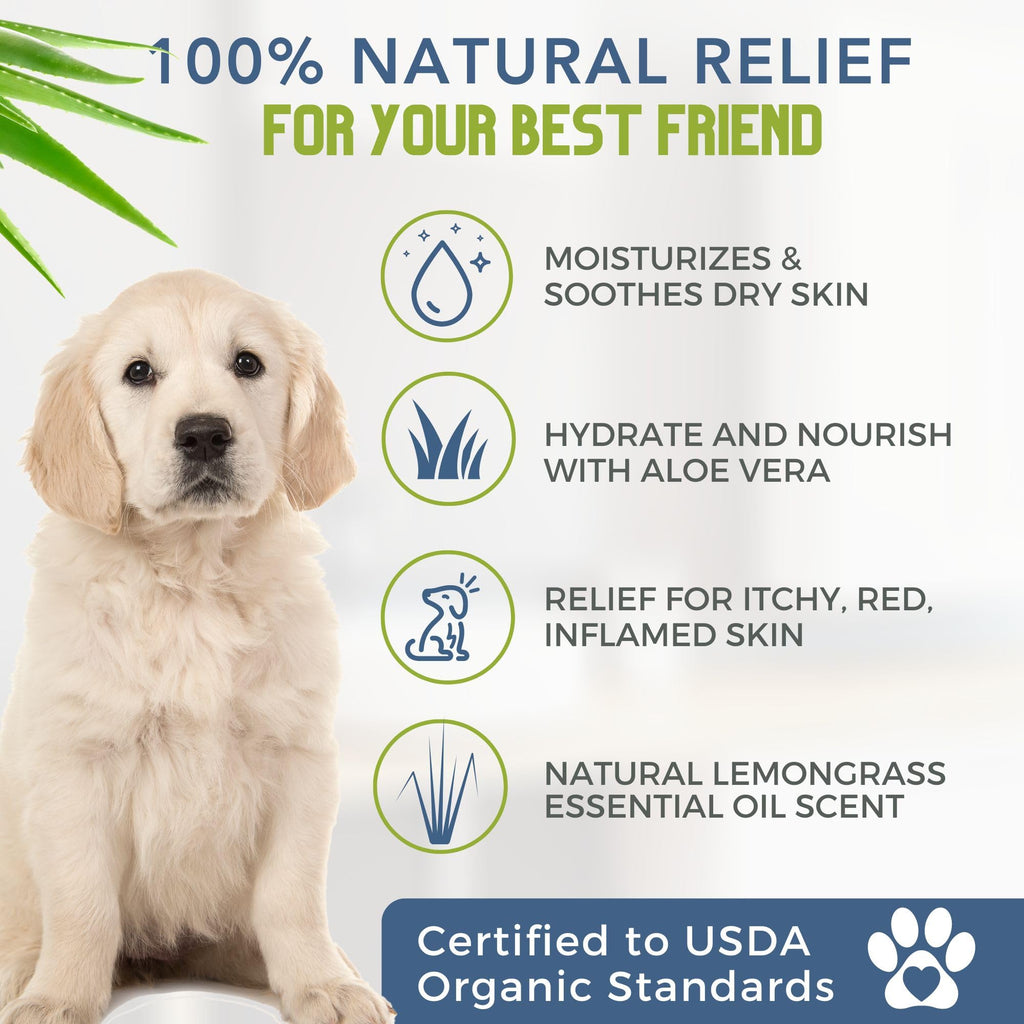 Certified Organic Hypoallergenic Dog Shampoo with Aloe and Lemongrass 16 oz P7441