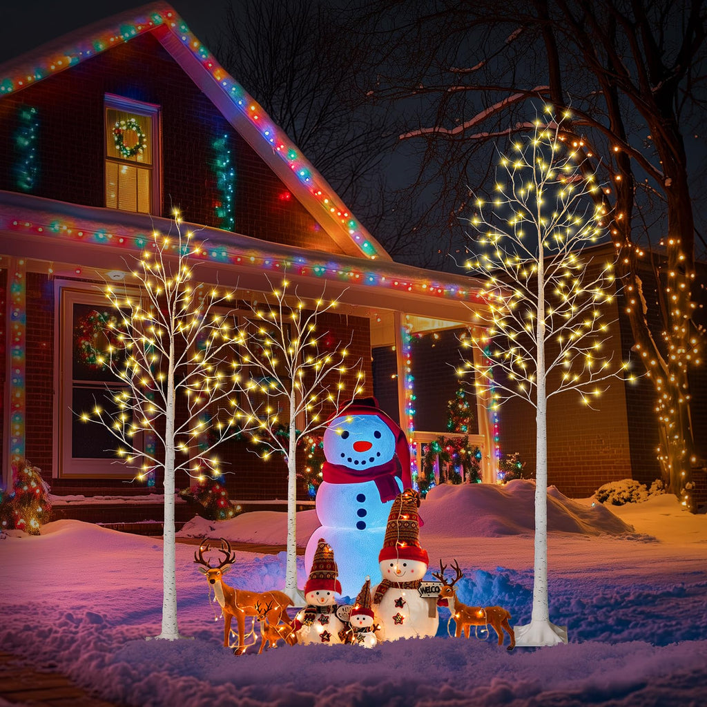 White Birch Tree with Lights Set of 3 Christmas Decorations with Warm White Lights Y817908