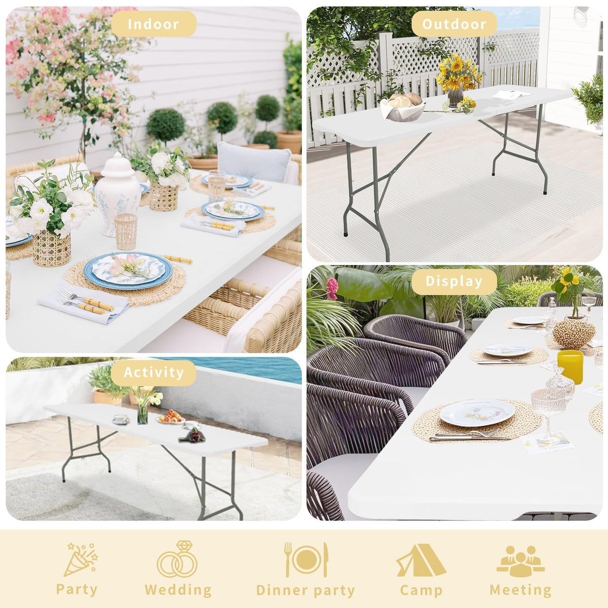 Set of 2 White 6 FT Folding Plastic Table D32973