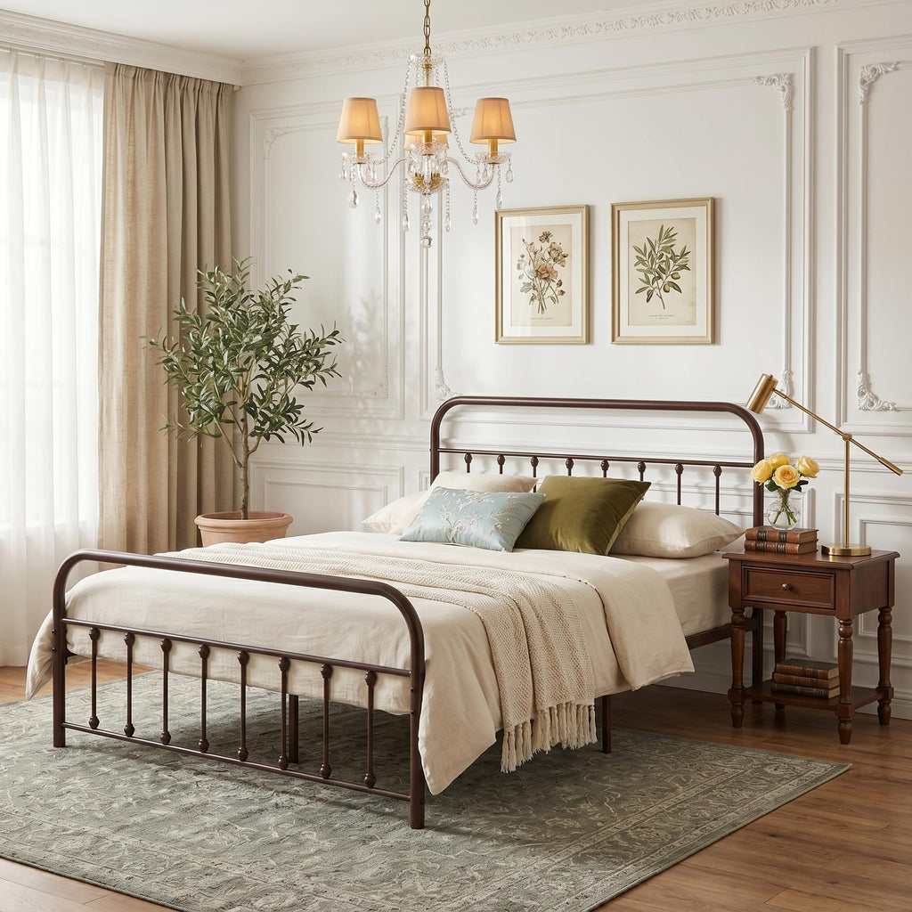 Full Size Metal Bed Frame with Headboard and Footboard E242