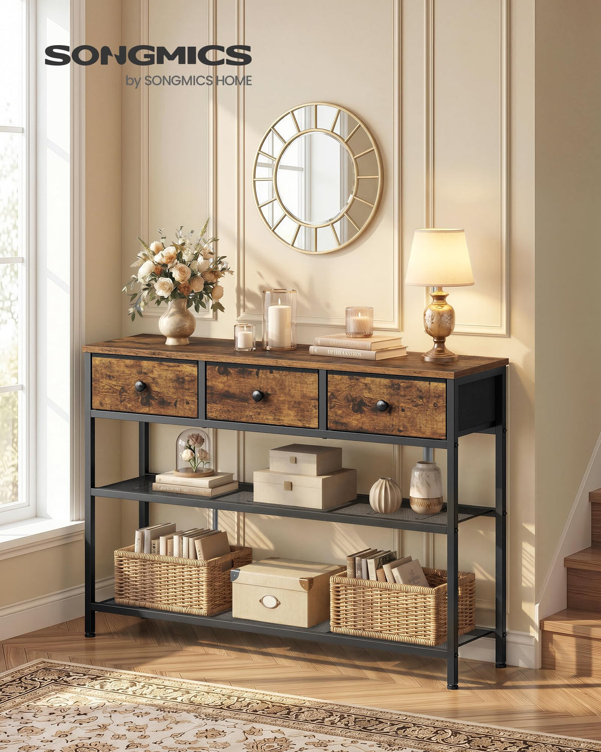 Console Table with 3 Fabric Drawers N57224