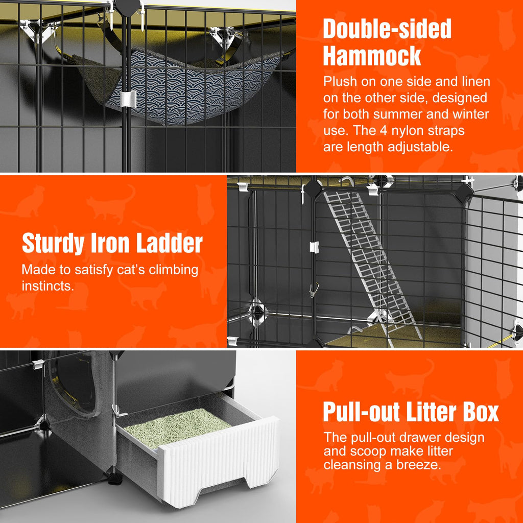 3-Tier Cat Cage with Litter Box, Hammock & Ladders Y590865