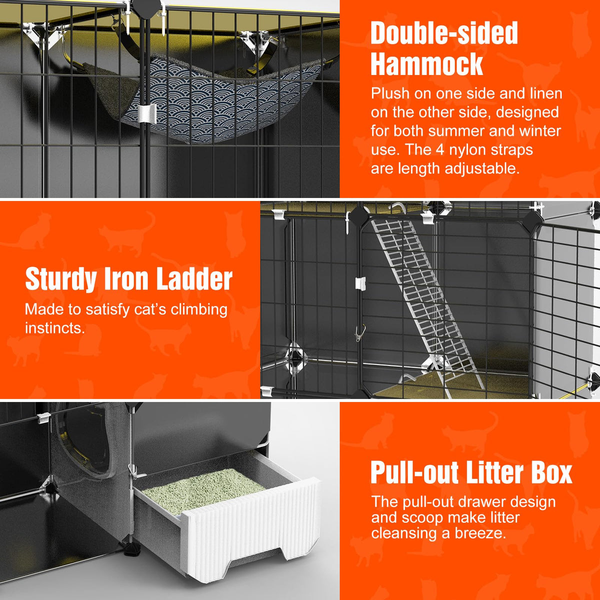 3-Tier Cat Cage with Litter Box, Hammock & Ladders Y590865