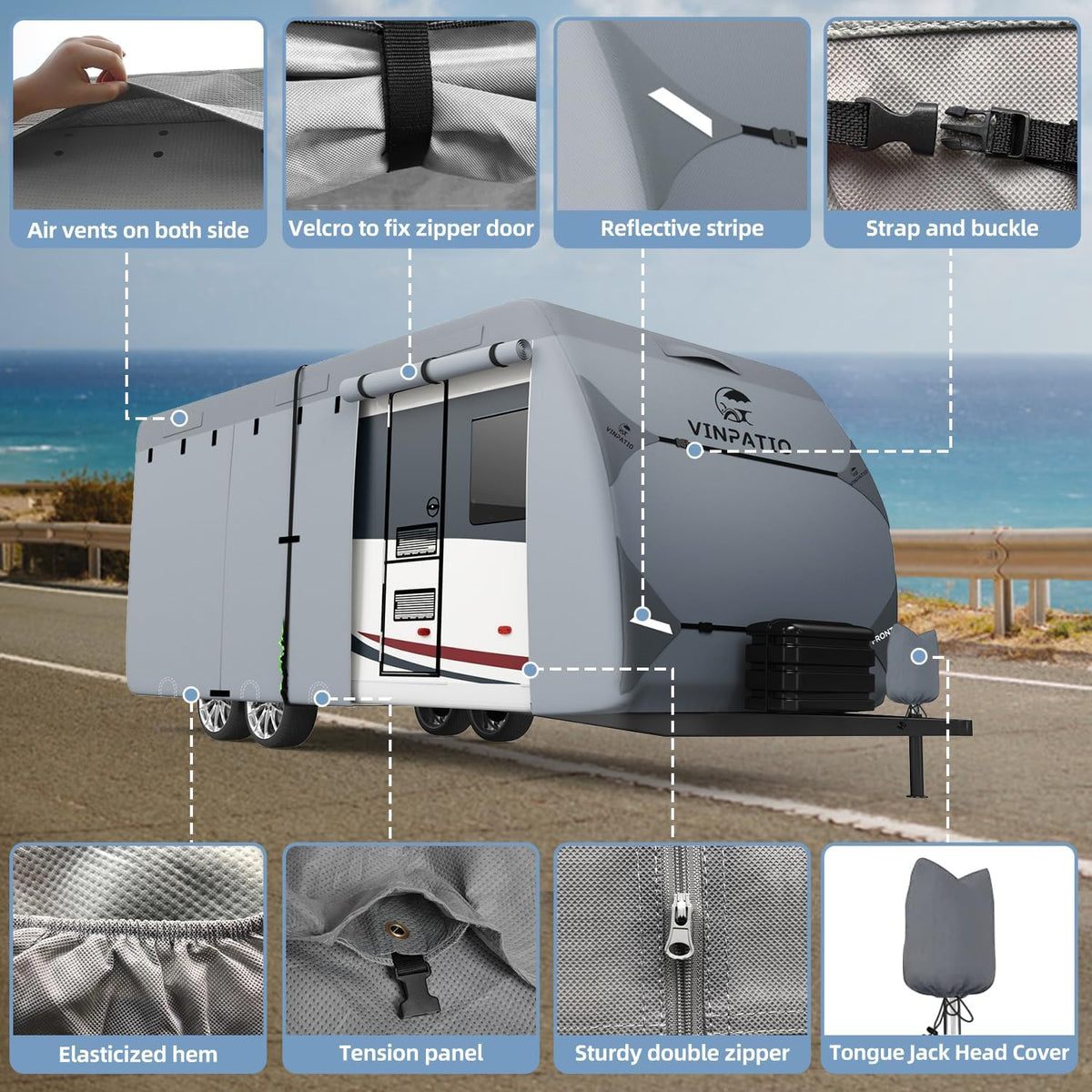 9 Layers Heavy Duty RV Trailer Cover Fits 14'-16' L92950