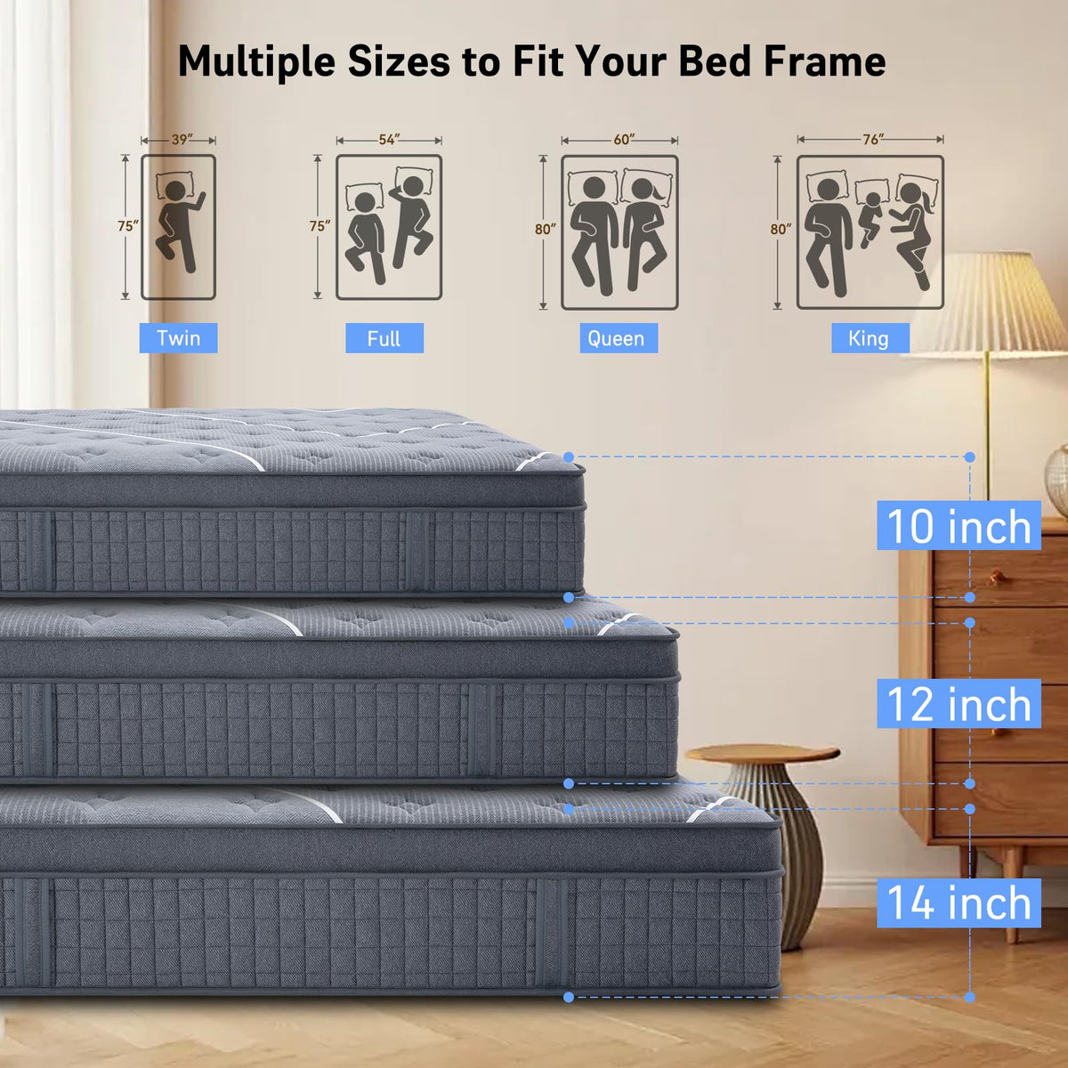 Full Size 12 Inch Gel Memory Foam Pocket Spring Mattress Z1355