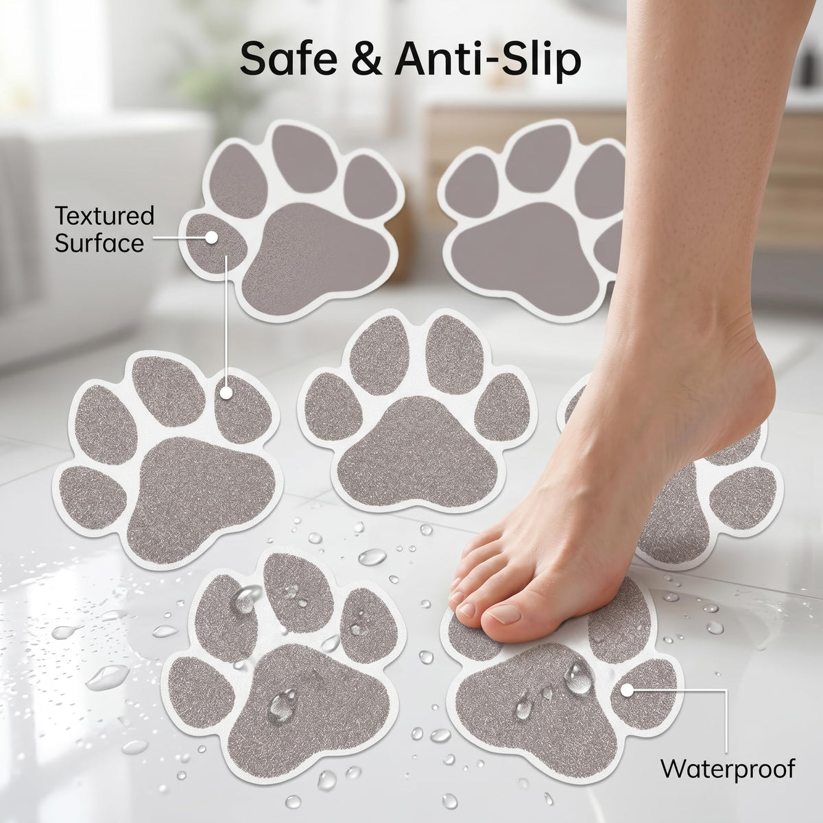 Grey Checkered Dog Paw Non Slip Stickers C8678
