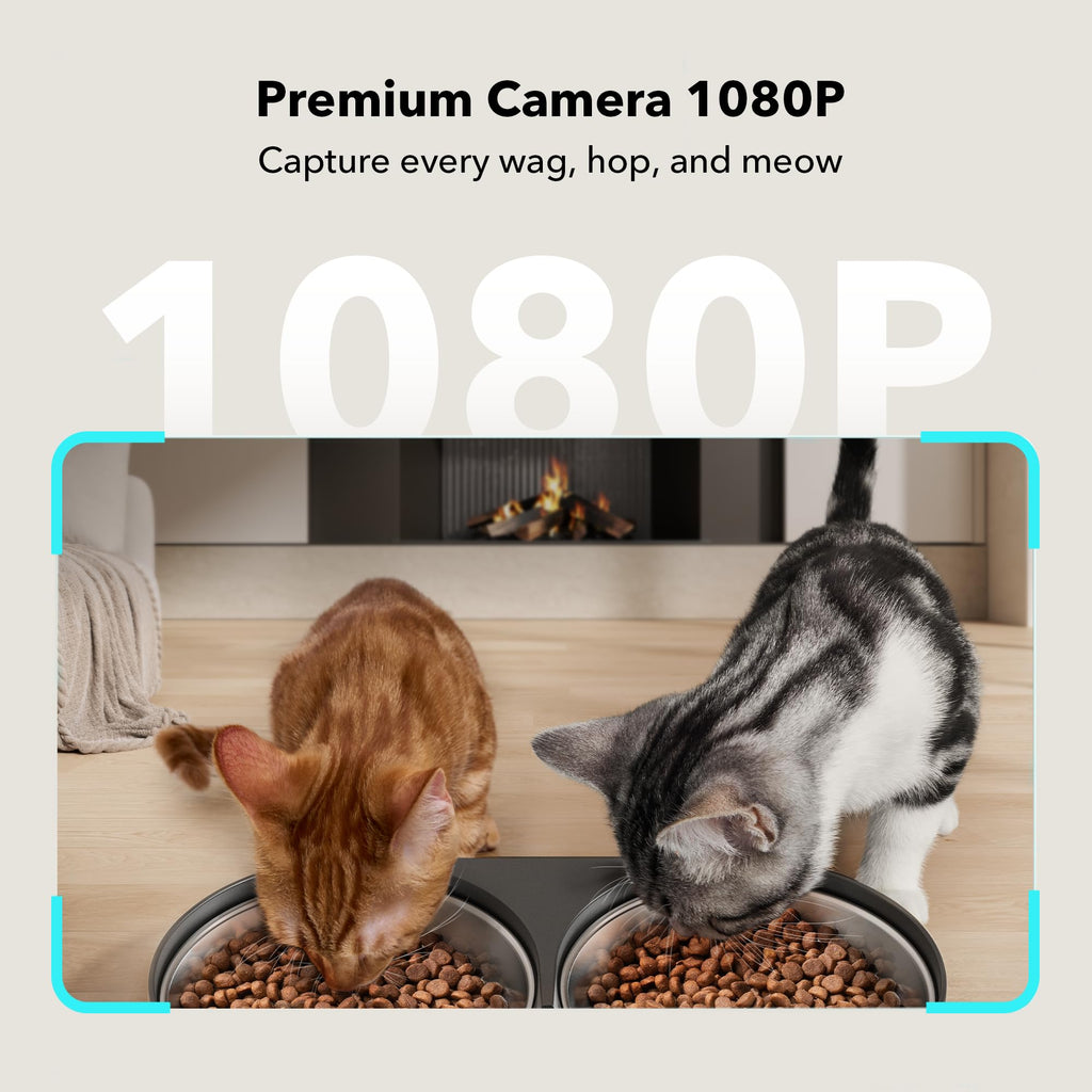 Automatic Cat Feeder with Camera, 1080P HD Video, 5G WiFi, 2-Way Audio, Dual Tray, Black 5L V5740