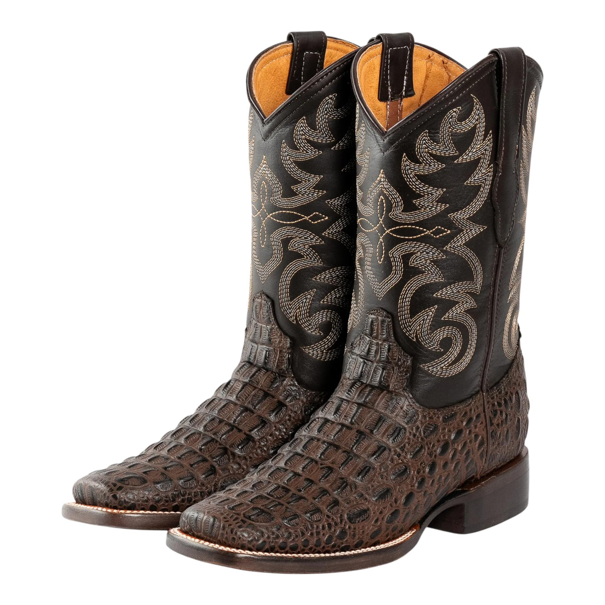 Brown Caiman Crocodile Print Leather Cowboy Boots L4689