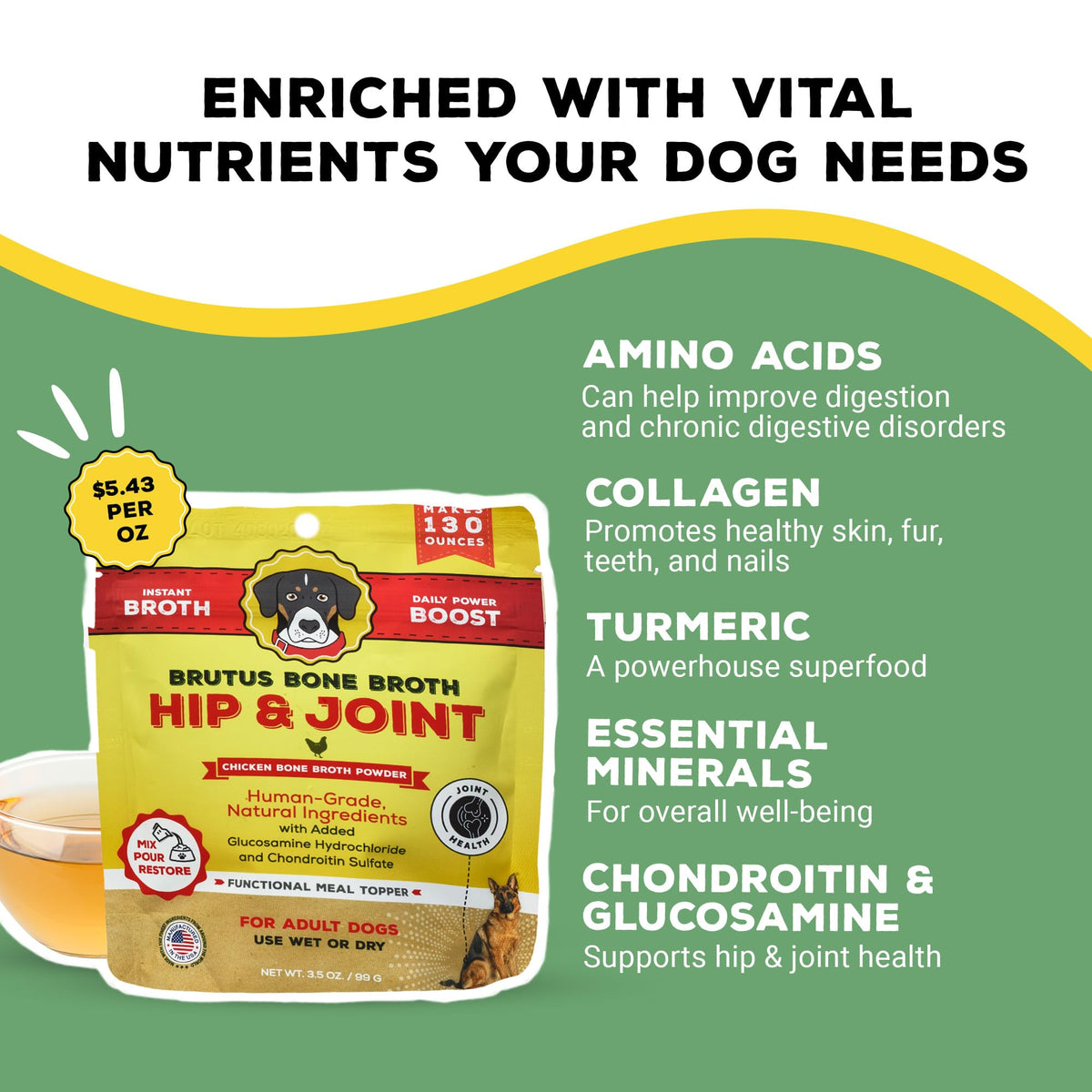 Chicken Flavor Bone Broth Powder for Dogs 3.5 oz G12396
