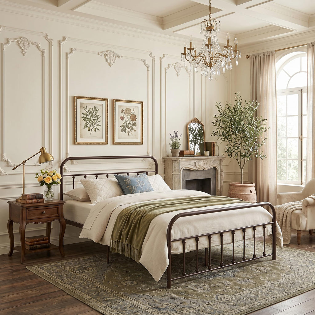Full Size Metal Bed Frame with Headboard and Footboard E242