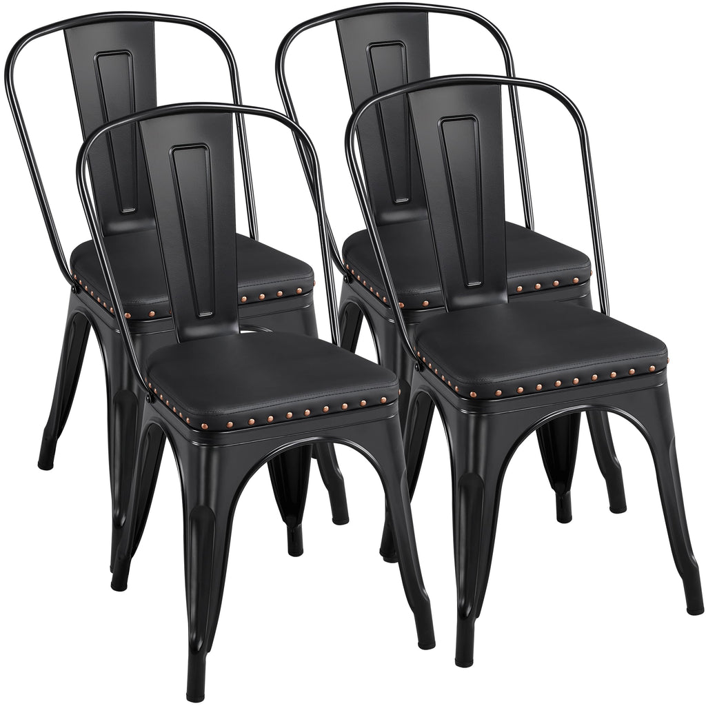 Black Cushioned Metal Dining Chairs Set of 4 W9889