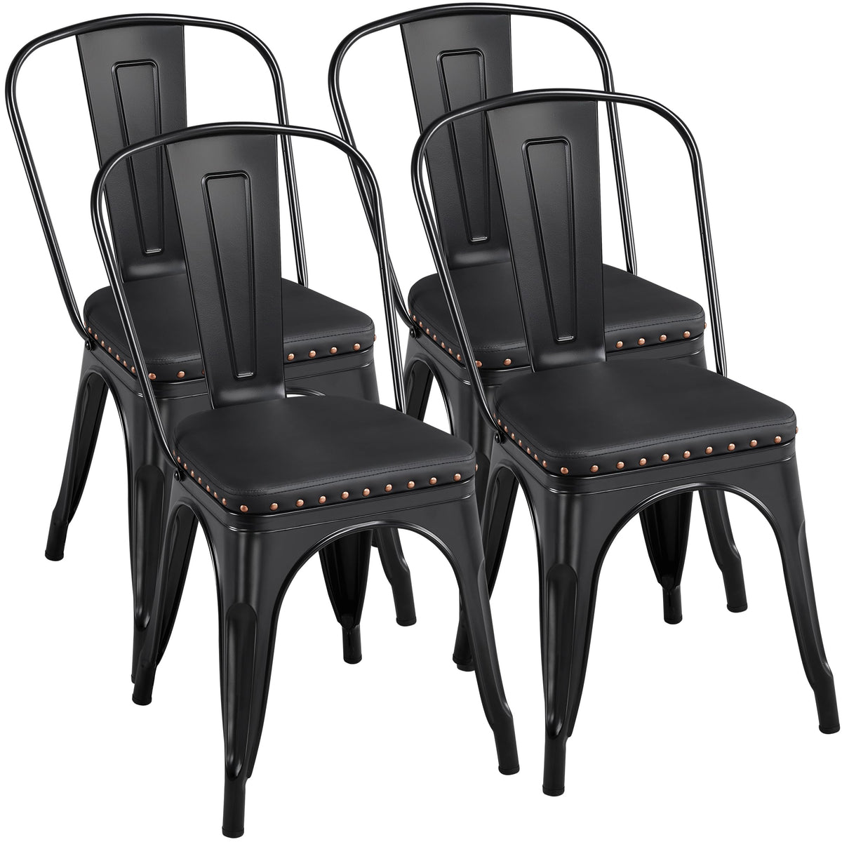 Black Cushioned Metal Dining Chairs Set of 4 W9889