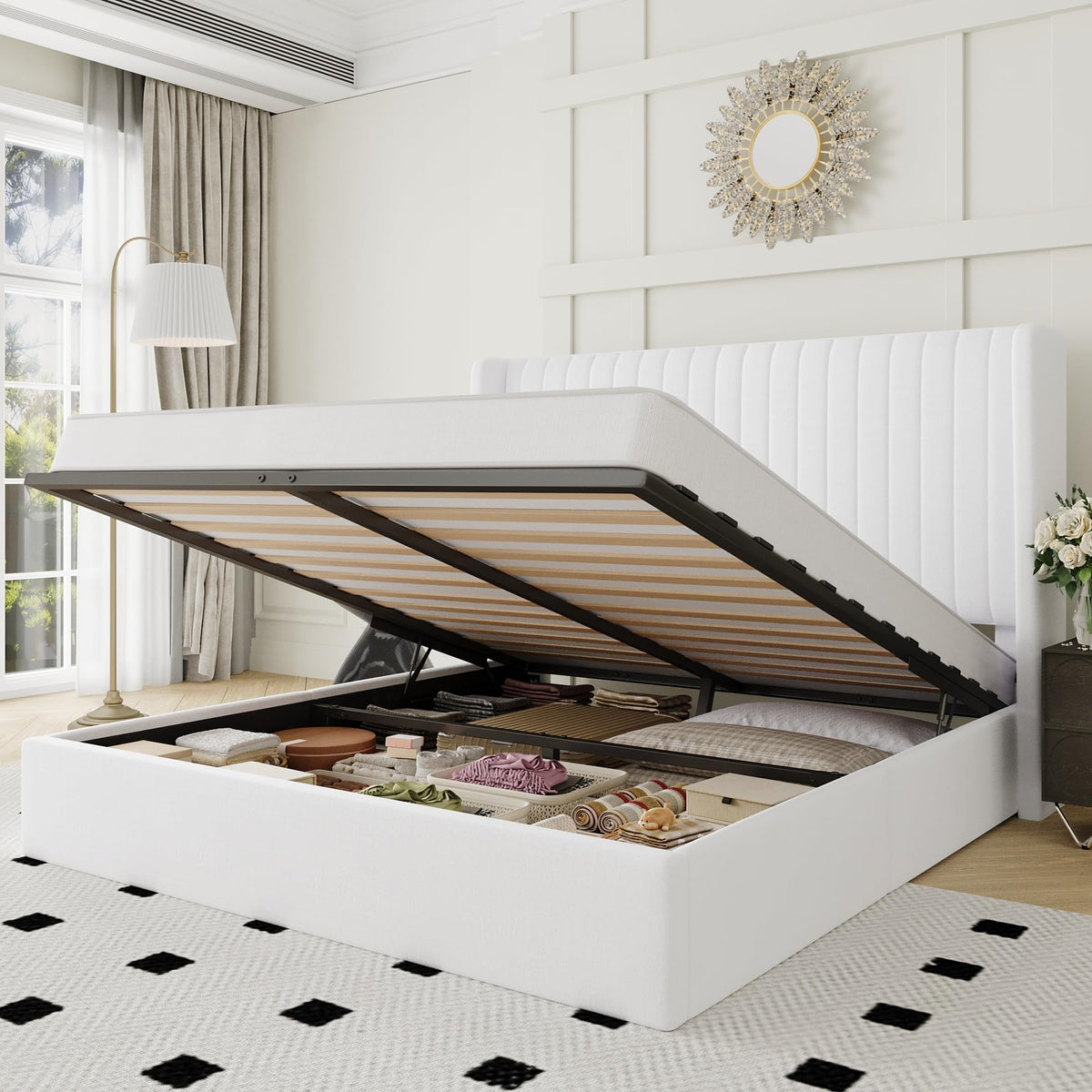 Queen Size Lift Up Storage Bed Frame White R593213
