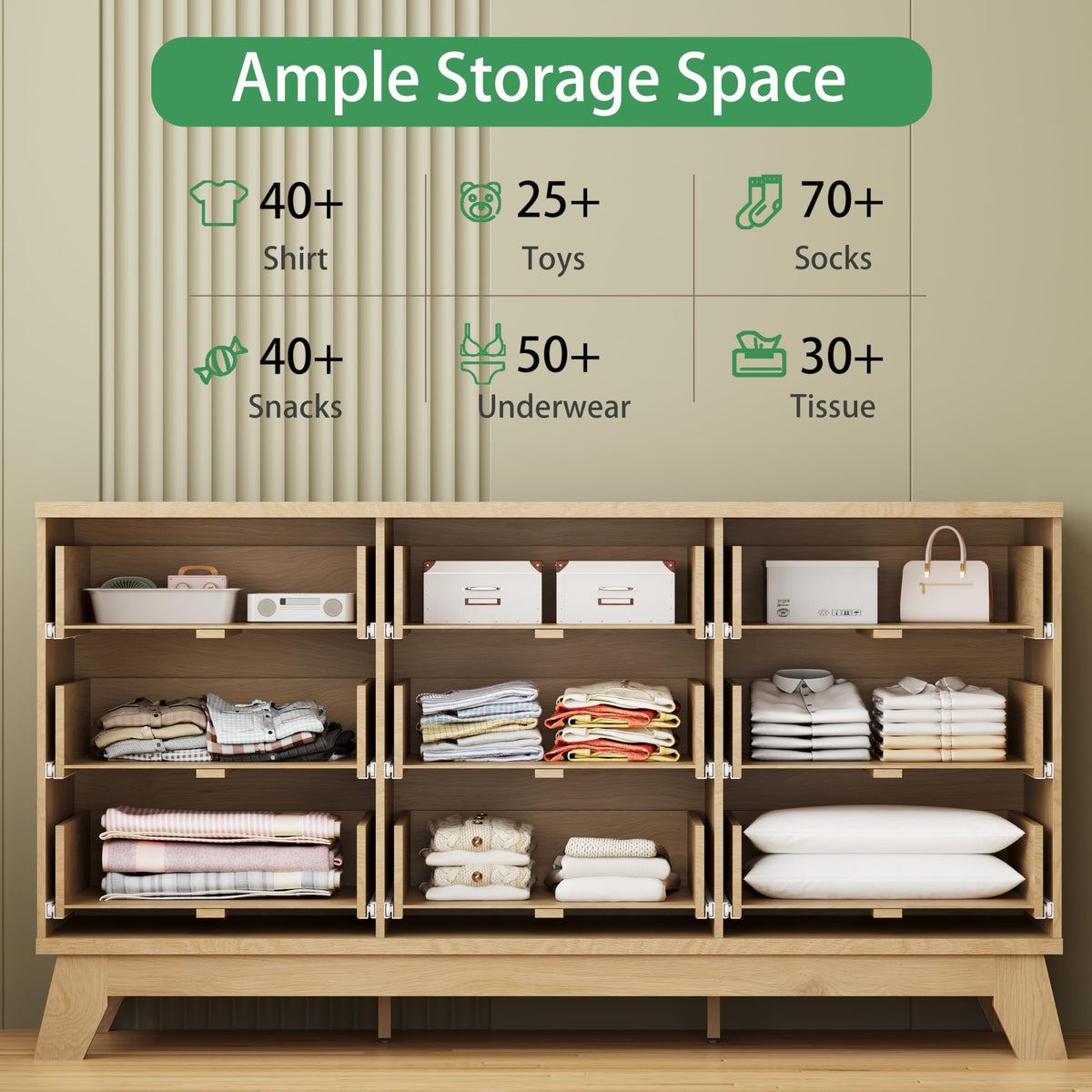 Natural Oak 9 Drawer Fluted Wood Dresser G22715