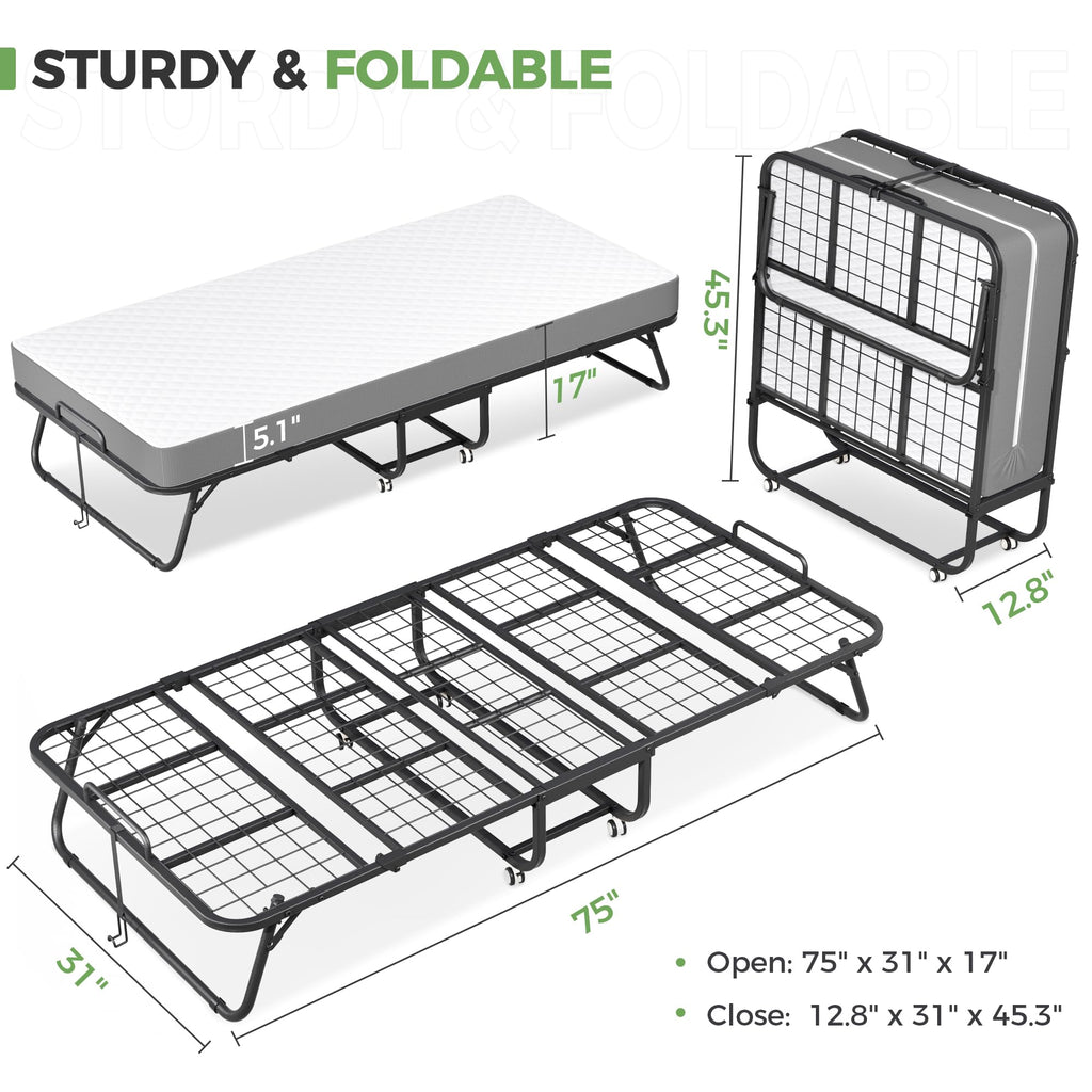 Folding Bed with Mattress 75" x 31" 5" Memory Foam X7331