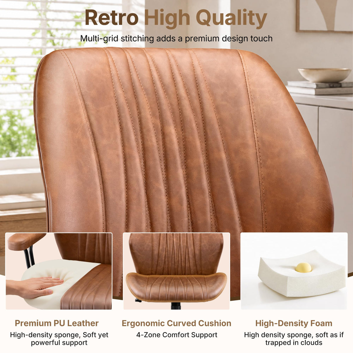 Brown Leather Ergonomic Office Chair I6359