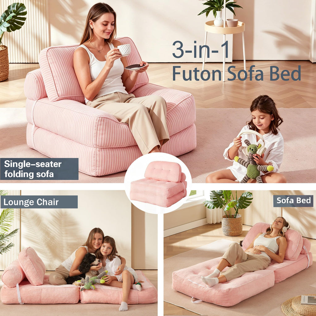 Pink Flannel Folding Sofa Bed E770876
