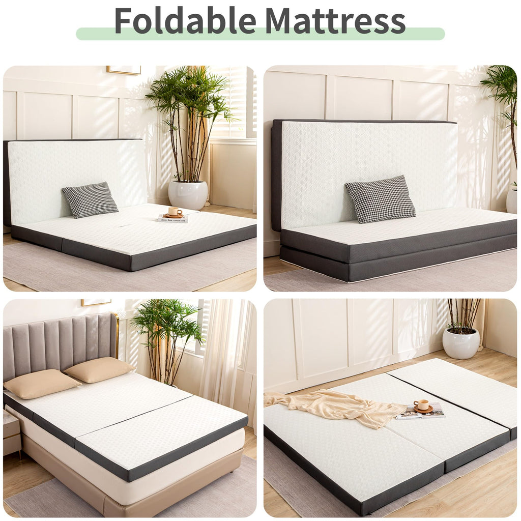4 Inch Tri Fold Memory Foam Mattress with Washable Cover L96978