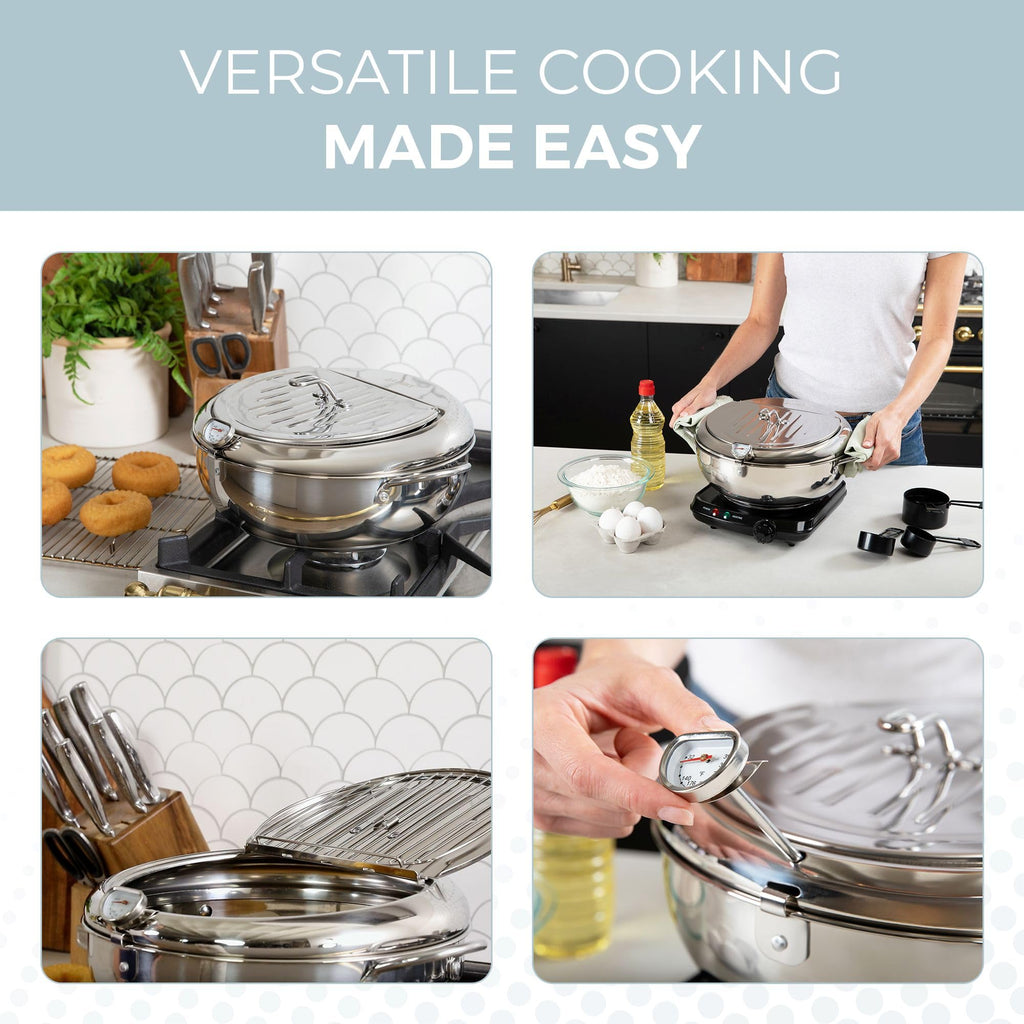 11-Inch Stainless Steel Deep Fryer Pot with Oil Thermometer D1957