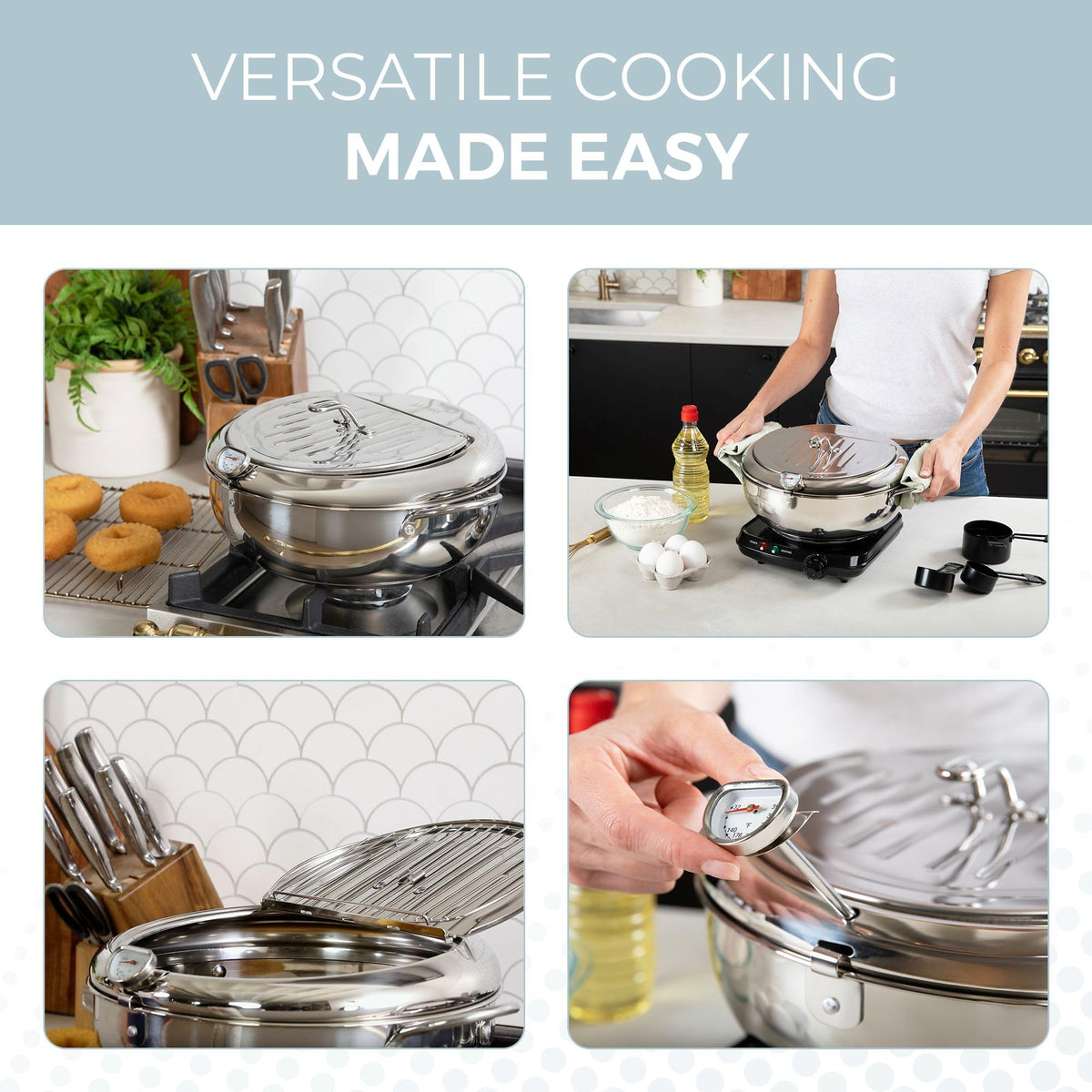 11-Inch Stainless Steel Deep Fryer Pot with Oil Thermometer D1957